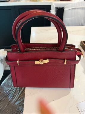 Red Structured Leather Top-Handle Bag